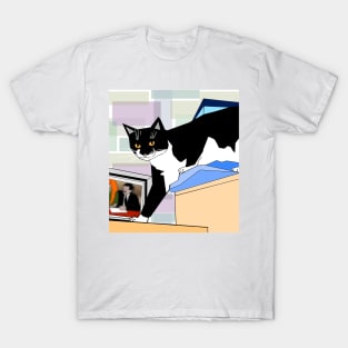 Cute Tuxedo Cat up high. You cant get me Copyright by TeAnne T-Shirt